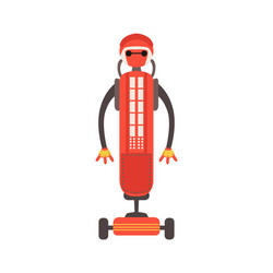 red friendly android robot character on wheeled vector image