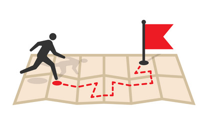 a person running on map towards red flag vector image