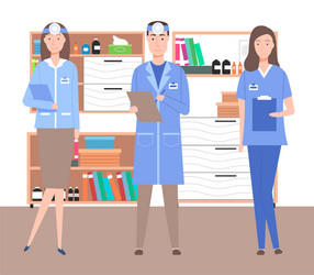 Man end woman doctors in medical office vector