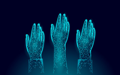 Voting hands raising to sky 3d polygonal vote vector