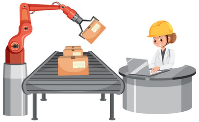a robotic engineer controlling machine vector image