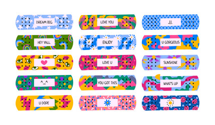 Cartoon color cute aid band plaster medical patch vector