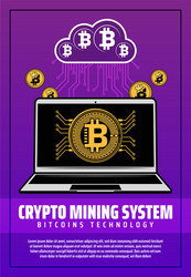 crypto mining system poster with digital web money vector