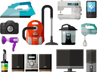 Appliances icons set of elements - iron vacuum vector