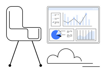 business analytics interface on screen with office vector image