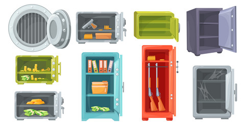 cartoon open safes opened empty safe strongbox vector