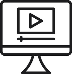 Computer with video player on screen icon line vector