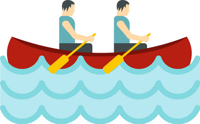 Canoe with two athletes icon flat style vector