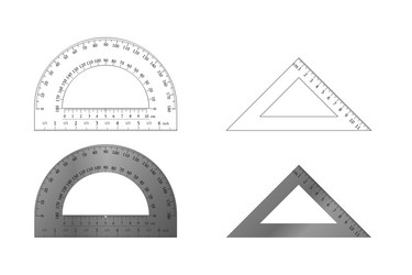Metal and outline protractor angular ruler set vector