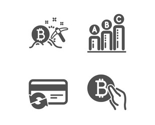 change card bitcoin mining and graph chart icons vector image