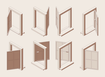 Isometric outline open window with sill isolated vector