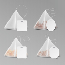 Pyramid shape tea bag set mock up with empty vector