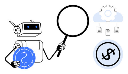 robot analyzing data and currency with cloud vector image