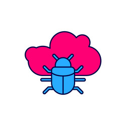 filled outline system bug on a cloud icon isolated vector image