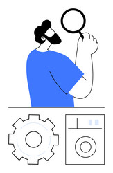 man inspecting objects with magnifying glass vector image