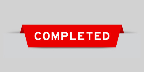 red color inserted label with word completed vector image