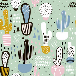 seamless pattern with cactuses and hand drawn vector image