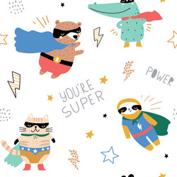 Seamless pattern with hand drawn bear super hero vector