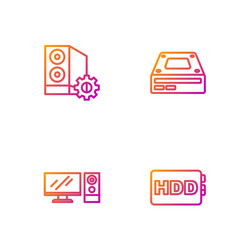 set line hard disk drive hdd computer monitor vector image
