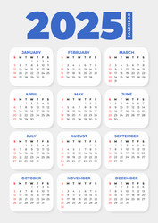 2025 basic calendar in white background Royalty Free Vector
