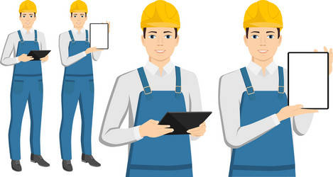 Engineer with a tablet computer vector