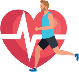 Man running with heart pulse on background male vector