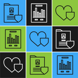 Set line document with shield heart vector