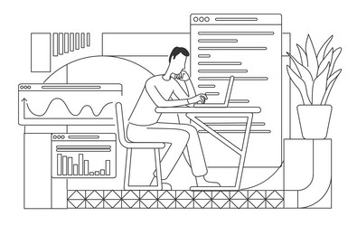 Employee writing financial report thin line busy vector