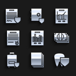 set document with graph chart clean paper tooth vector image