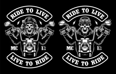 Vintage Skull Biker Patch - Classic Motorcycle Art Vector Image