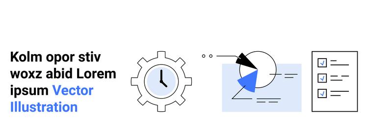 gear clock pie chart and checklist depicting vector image