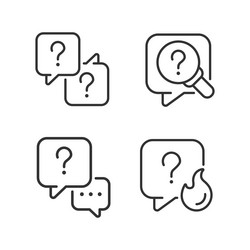 Question marks and speech bubbles linear icons set vector