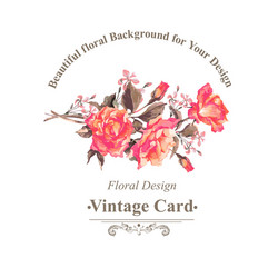 Vintage Watercolor Red Rose Card Vector Image