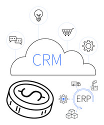crm and erp concepts with cloud currency light vector image