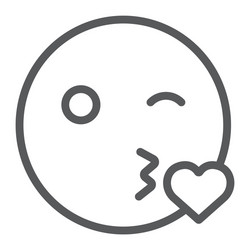 Kiss smile line icon emoticon and expression vector