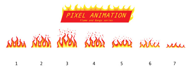 pixel art 8 bit fire objects game icons set vector