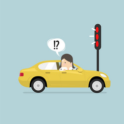 Businesswoman confusing with red traffic light vector