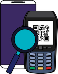 dataphone with smartphone and magnifying glass vector image