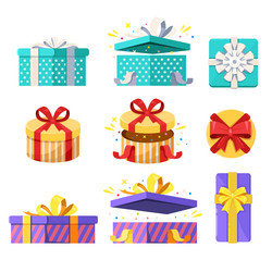 open close and top view gift boxes flat icons Vector Image
