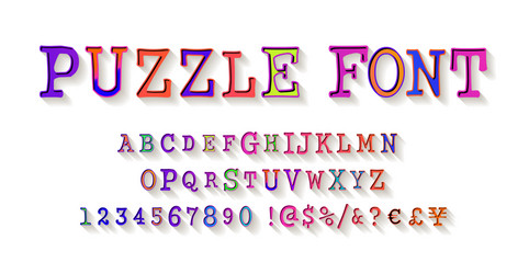 Puzzle font jigsaw alphabet and numbers vector