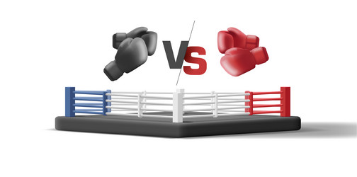 3d of boxing ring with red gloves vs vector