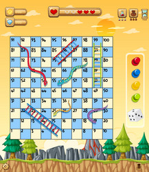 a snake ladder game template on forest background vector