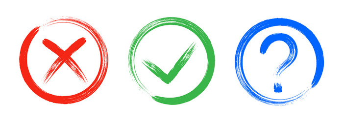 Dirty grunge cross x tick ok and question check Vector Image