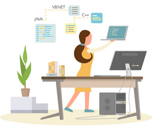 young woman programmer working and correct errors vector image