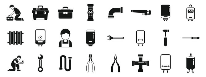 fix heater pipeline icons set plumber fixing vector image
