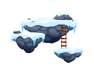 arcade game rock platforms with ice snow ladder vector image