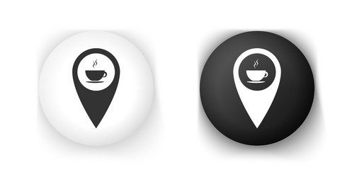 Black and white map pointer with hot coffee cup vector