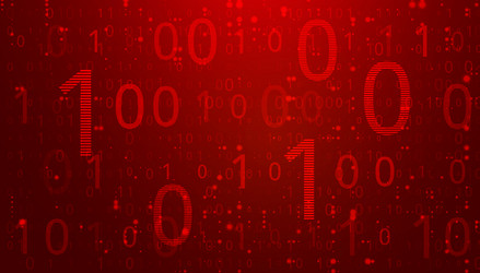 digital binary code on dark red background data vector image
