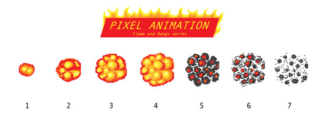 nuclear explosion pixel art 8 bit fire objects vector