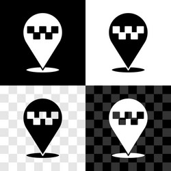 Set map pointer with taxi icon isolated on black vector